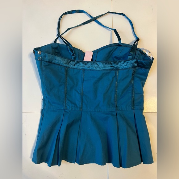 NWT Lydia Blue Bustier Corset Ribbed Peplum Jewel Embellished Top SzS - Picture 8 of 9